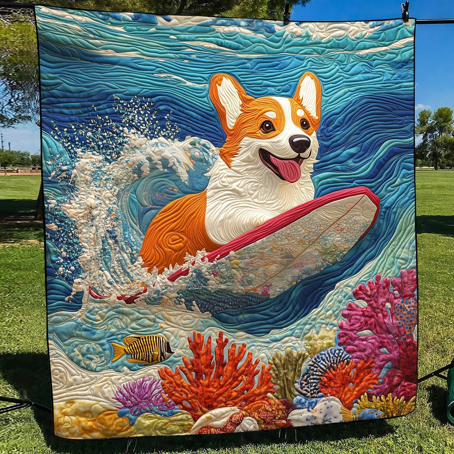 Corgi Waves Quilted Blanket NCU0PT917