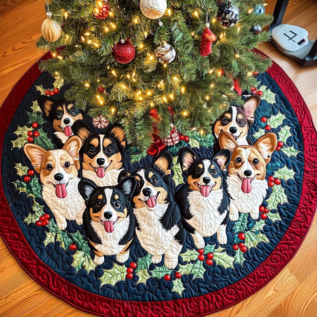 Corgi Whiskers Christmas Quilted Tree Skirt NCU0NT1861