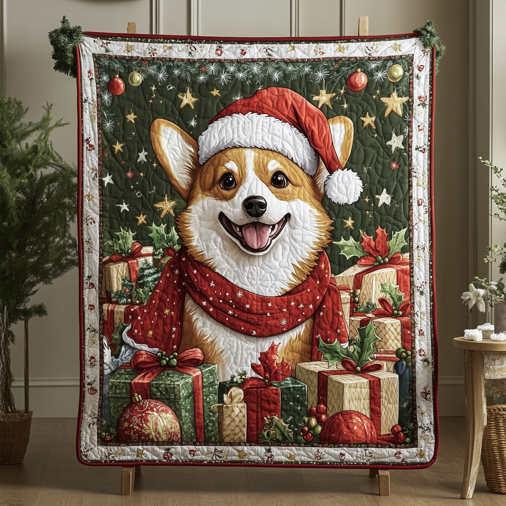 Corgi Wishes Christmas Quilted Blanket NCU0VH182