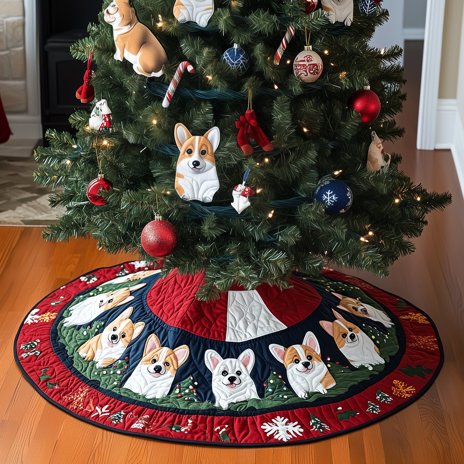 Corgi Xmas Quilted Christmas Tree Skirt NCU0TH1971