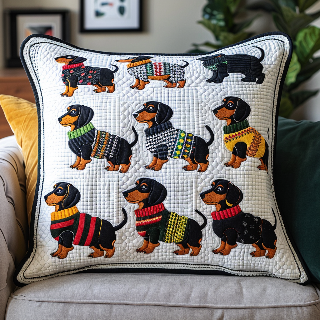 Cozy Sweater Dachies Quilted Pillow Case NCU0TH257