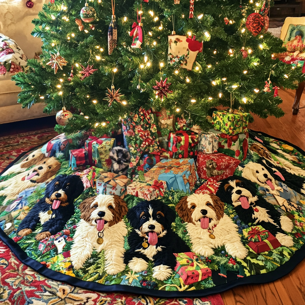 Cozy Bernedoodle Noel Christmas Quilted Tree Skirt NCU0DV1410