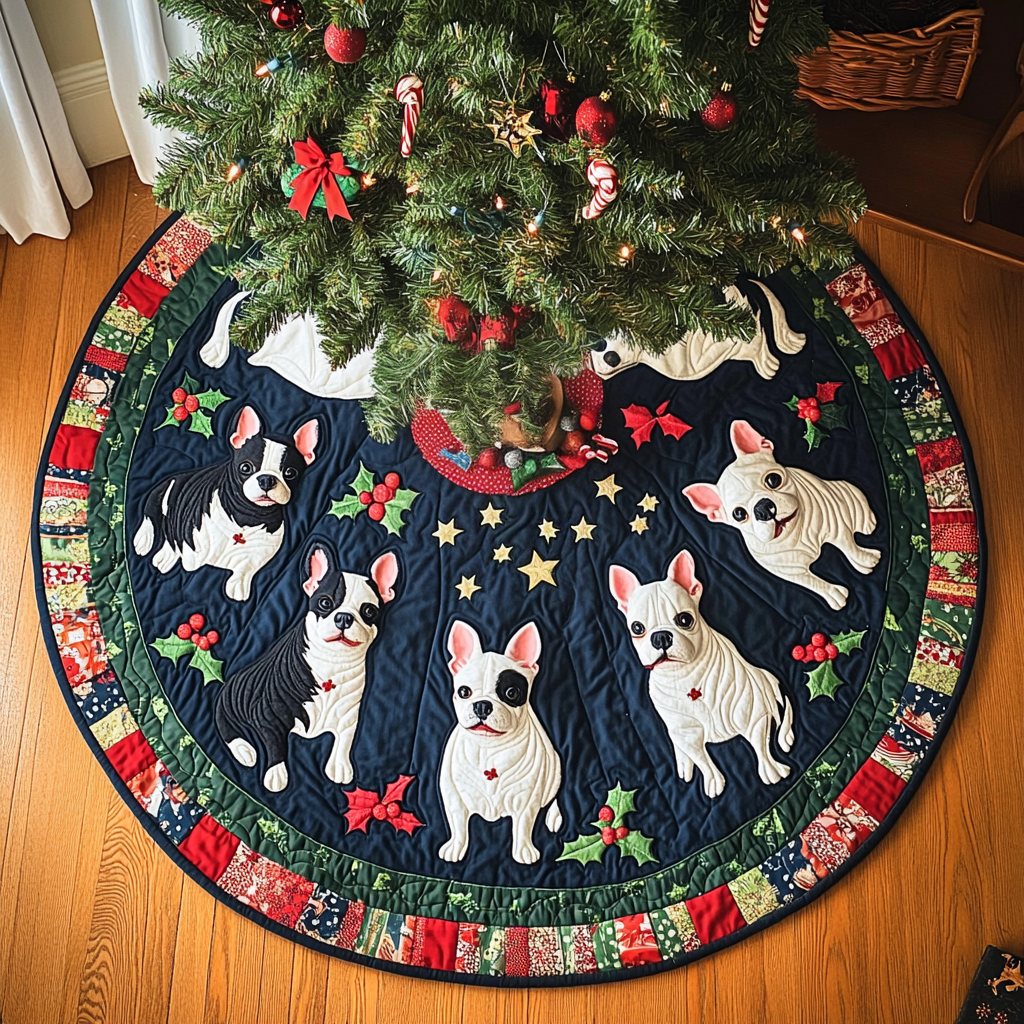 Cozy Boston Terrier Holidays Christmas Quilted Tree Skirt NCU0DV1486