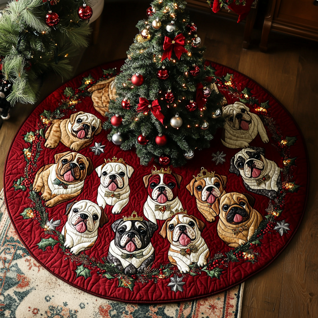 Cozy Bulldog Christmas Christmas Quilted Tree Skirt NCU0DV1429