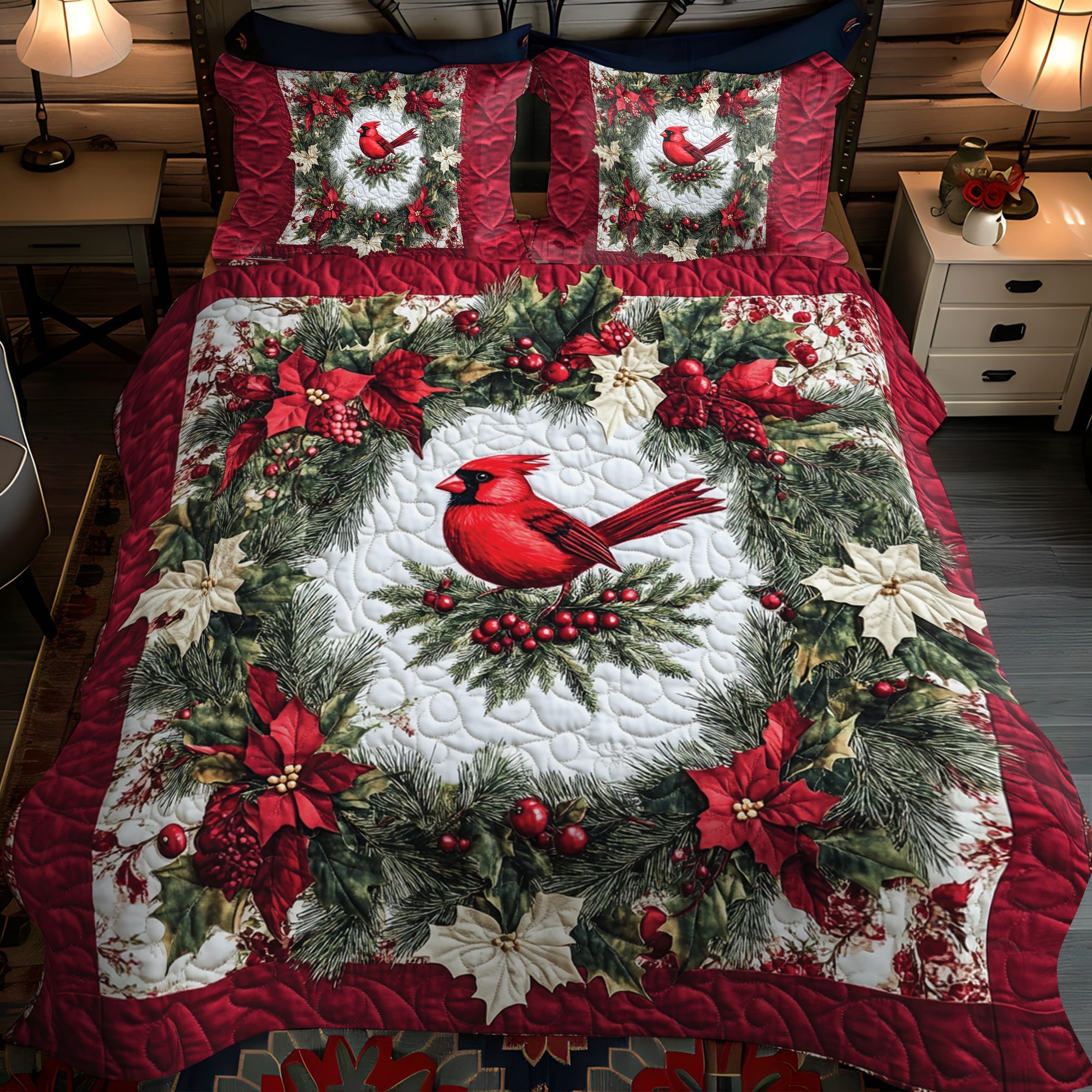 Cozy Cardinal Nest Quilted Bedding Set NCU0VH028