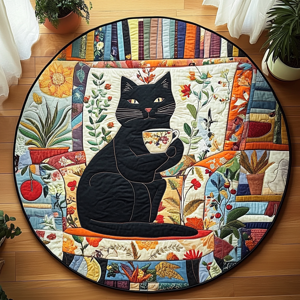 Cozy Cat Corner Quilted Round Mat NCU0PD863