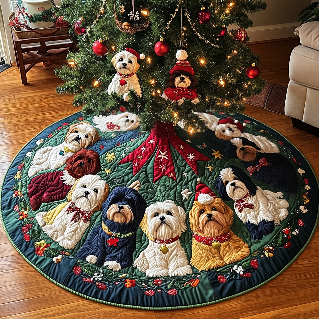 Cozy Christmas Shih Tzu Christmas Quilted Tree Skirt NCU0DV1585