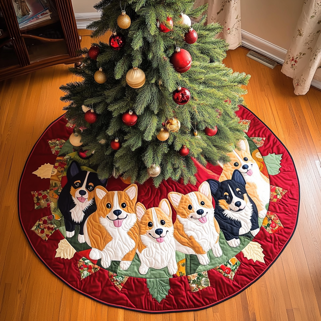 Cozy Corgi Christmas Chritstmas Quilted Tree Skirt NCU0DV1336