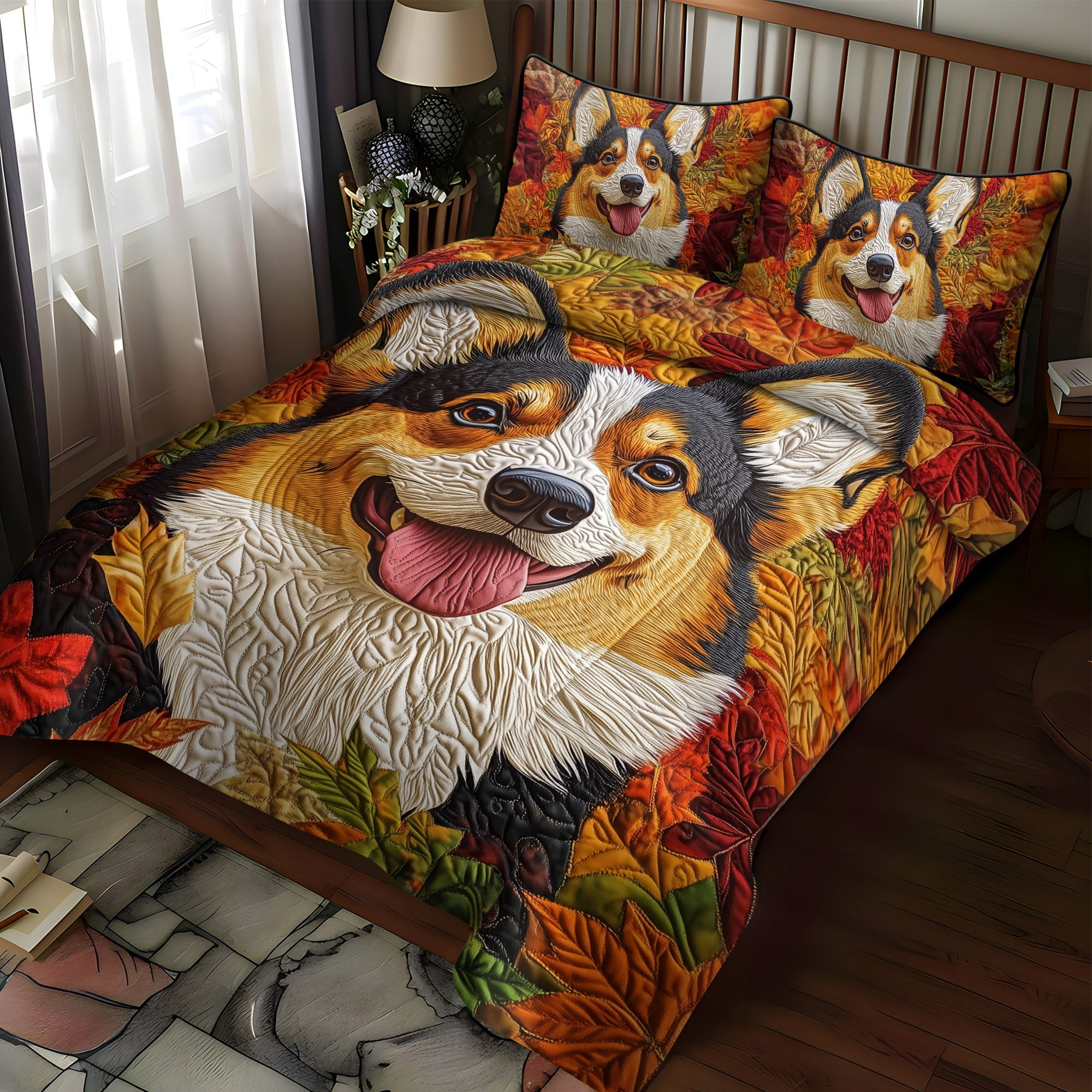 Cozy Corgi 3-Piece Quilted Bedding Set NCU0PT842