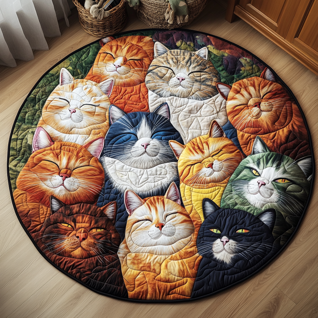 Cozy Feline Retreat Quilted Round Mat NCU0PD905