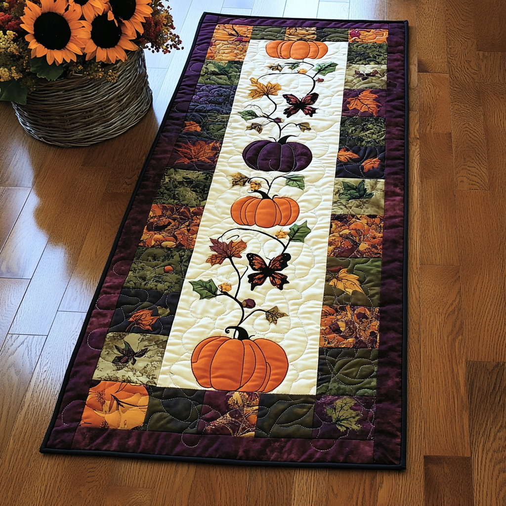 Cozy Pumpkin Harvest Quilted Table Runner NCU0TL1337