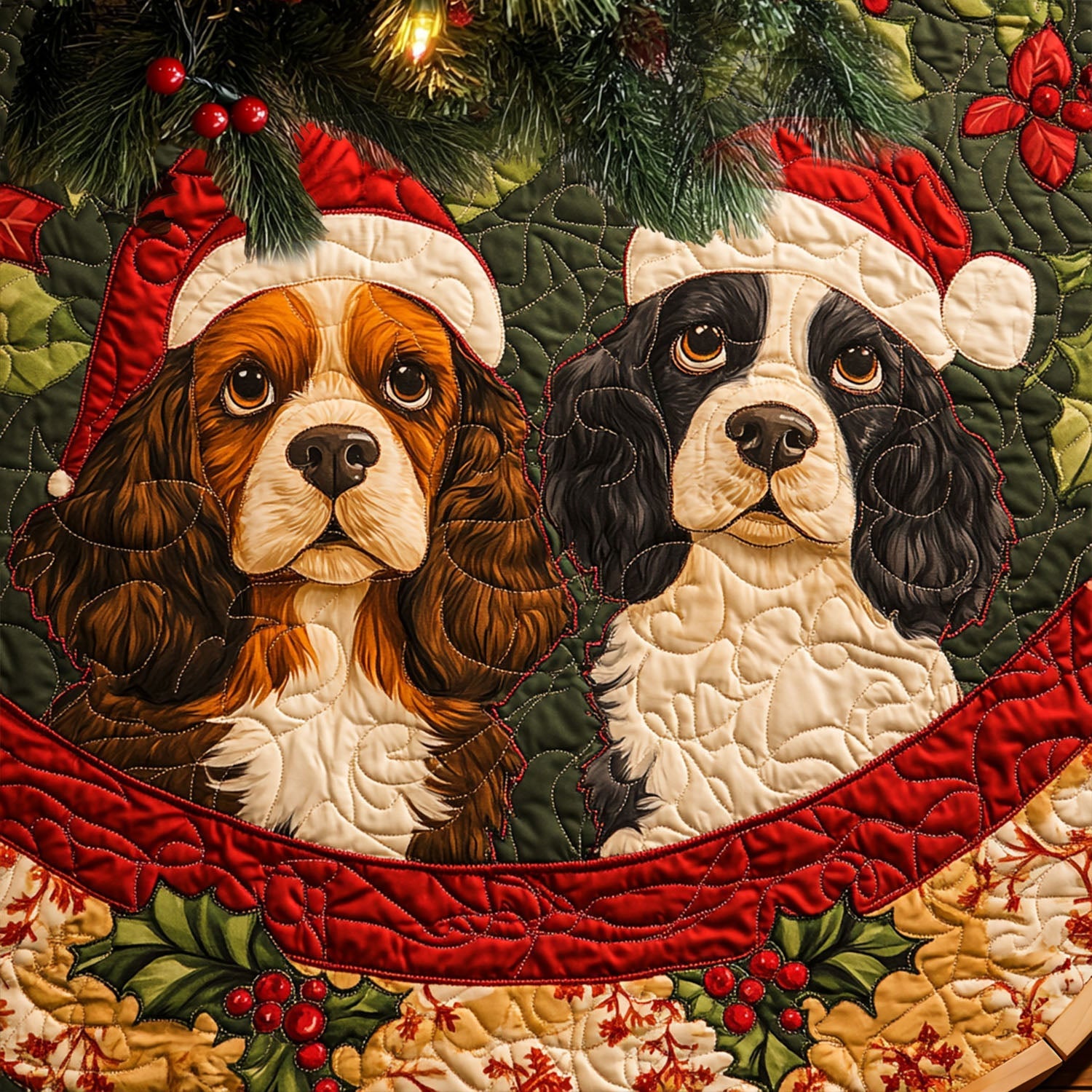 Cozy Spaniel Quilted Christmas Tree Skirt NCU0PT1655