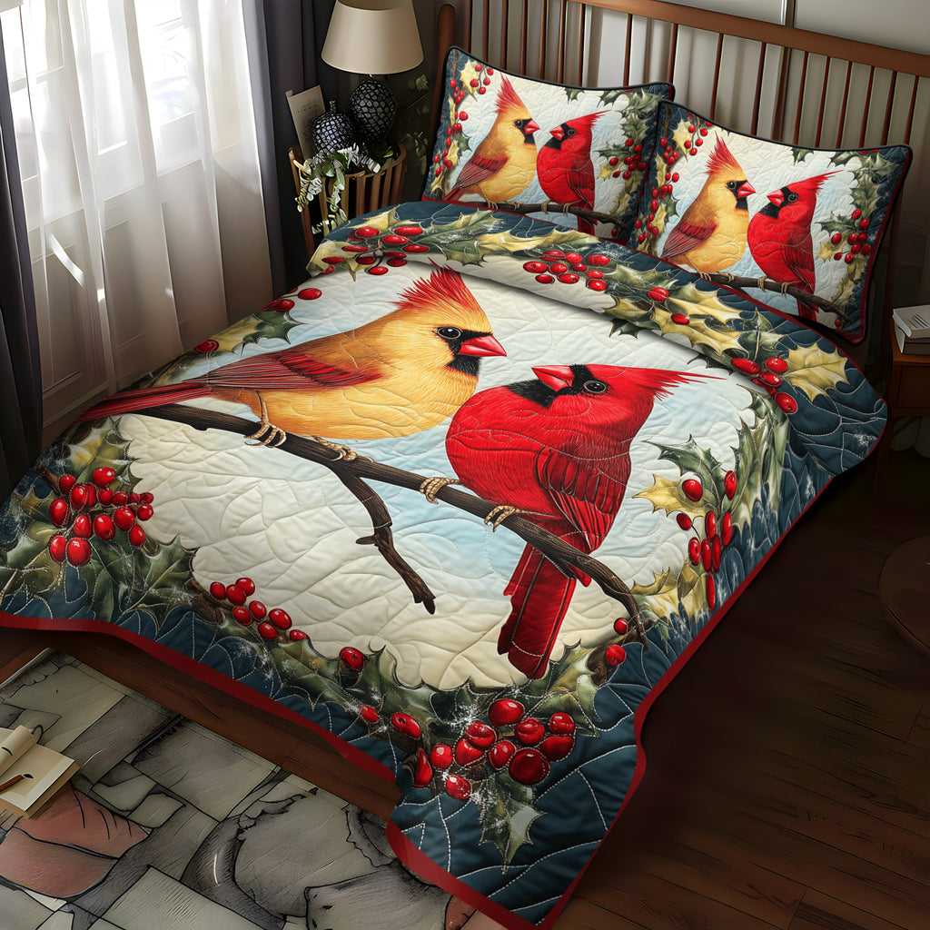 Cozy Winter Cardinals 3-Piece Quilted Bedding Set NCU0TL1498