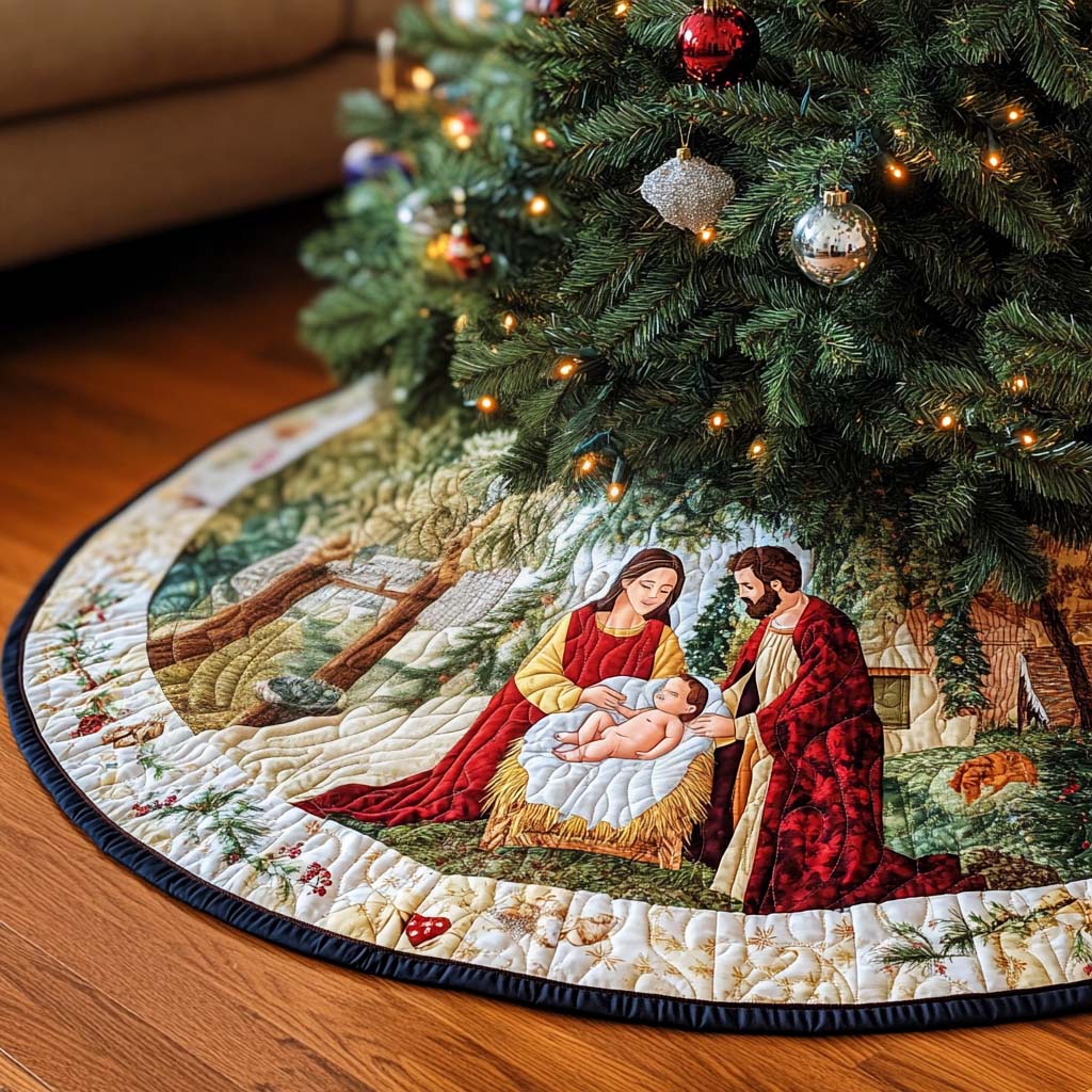 Cradle In The Glade Christmas Quilted Tree Skirt NCU0NT1442