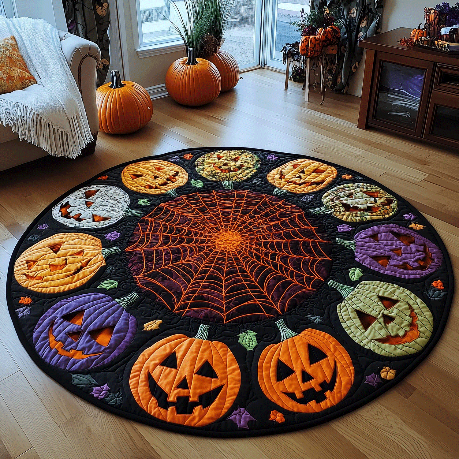 Creepy Pumpkin Quilted Round Mat NCU0TH1908