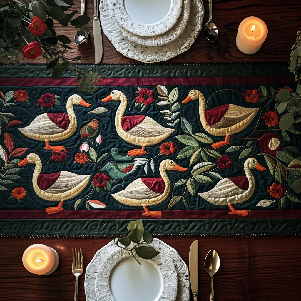 Crimson Duck Swarm Quilted Table Runner NCU0DV386