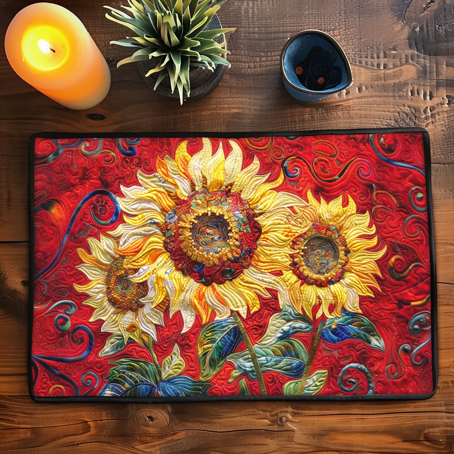 Crimson Sunflower Spark Quilted Place Mat NCU0TL460