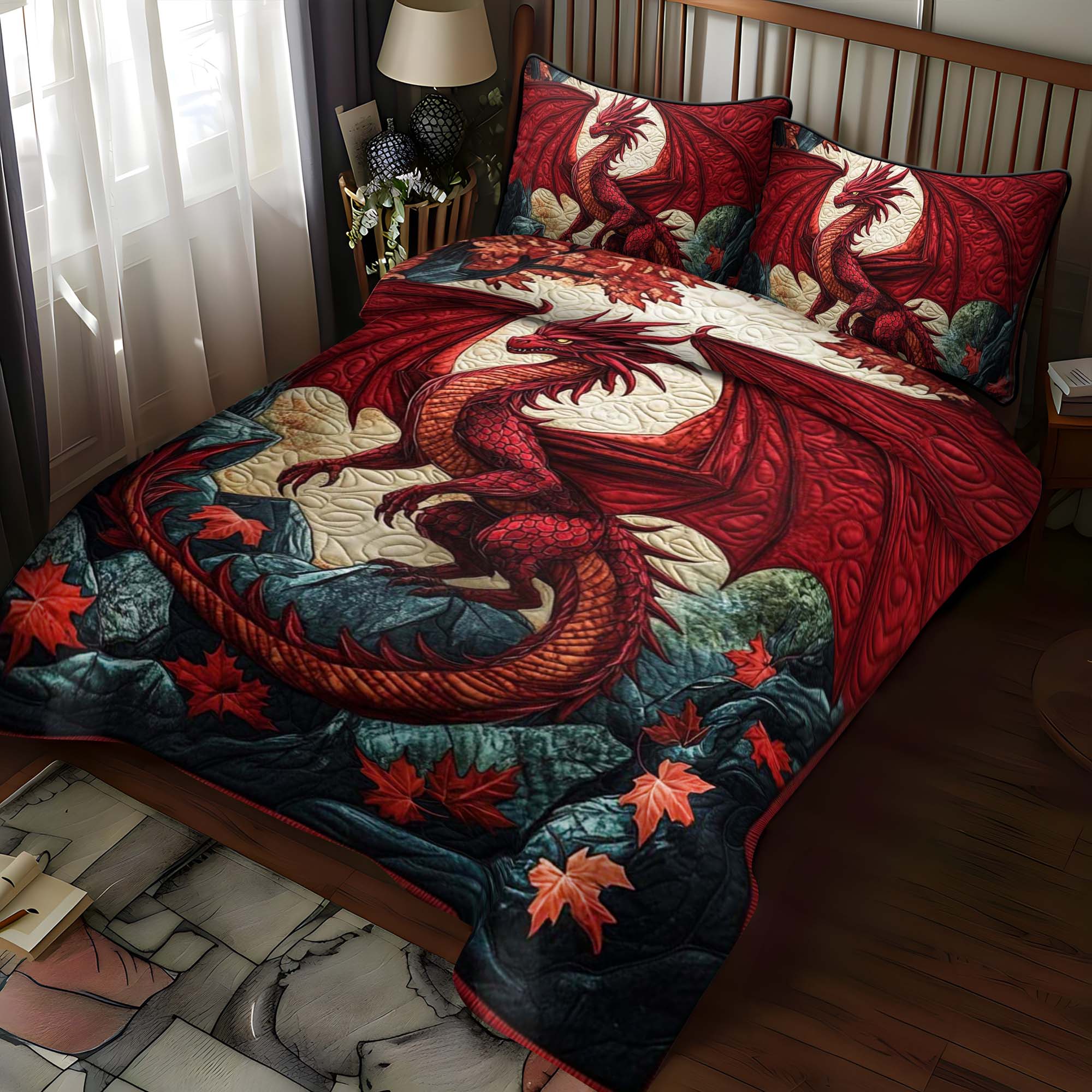 Crimson Blaze 3-Piece Quilted Bedding Set NCU0NT910