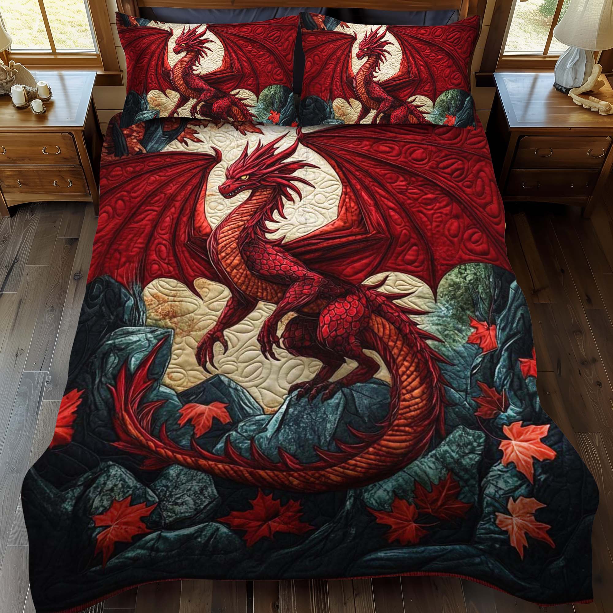 Crimson Blaze 3-Piece Quilted Bedding Set NCU0NT910