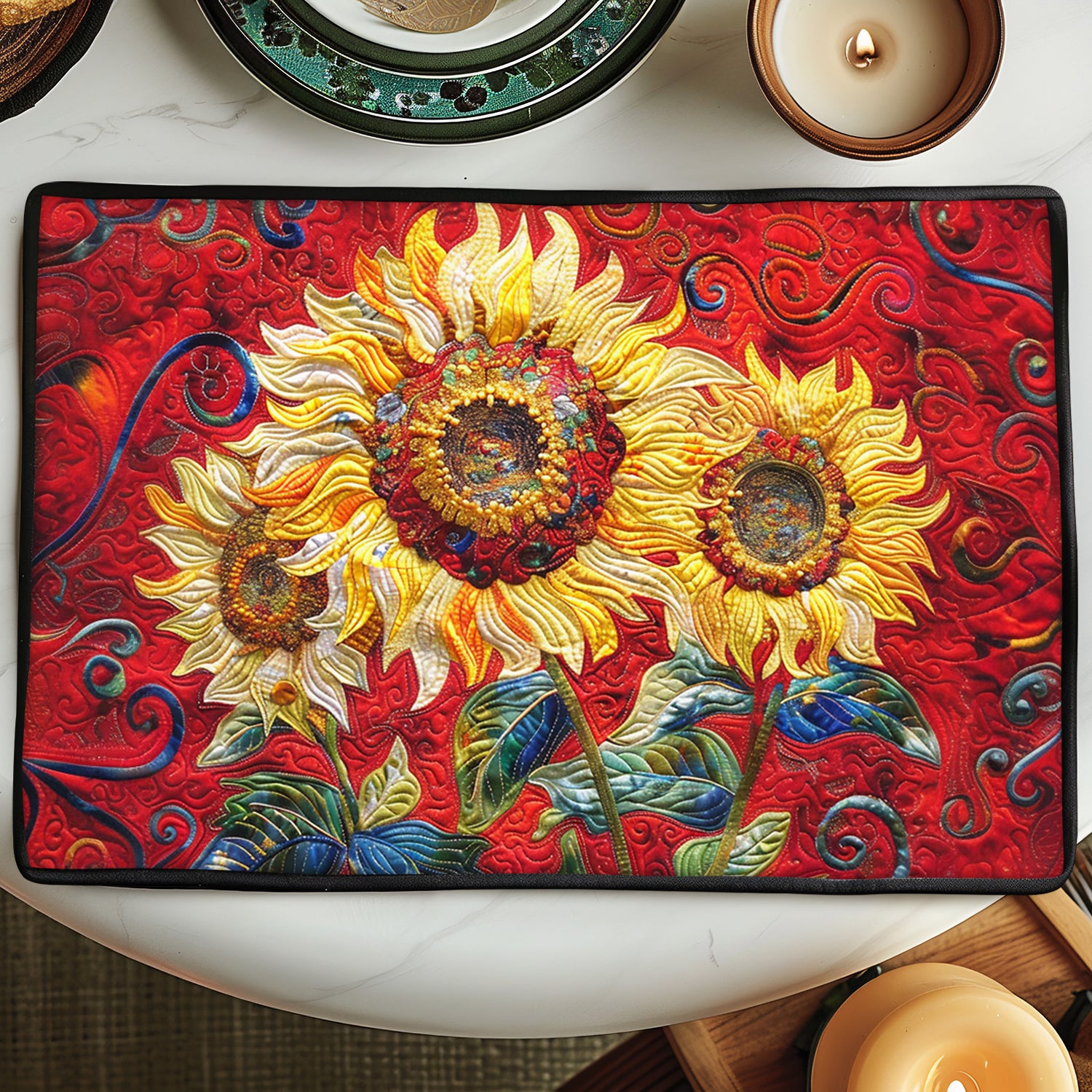 Crimson Sunflower Spark Quilted Place Mat NCU0TL460