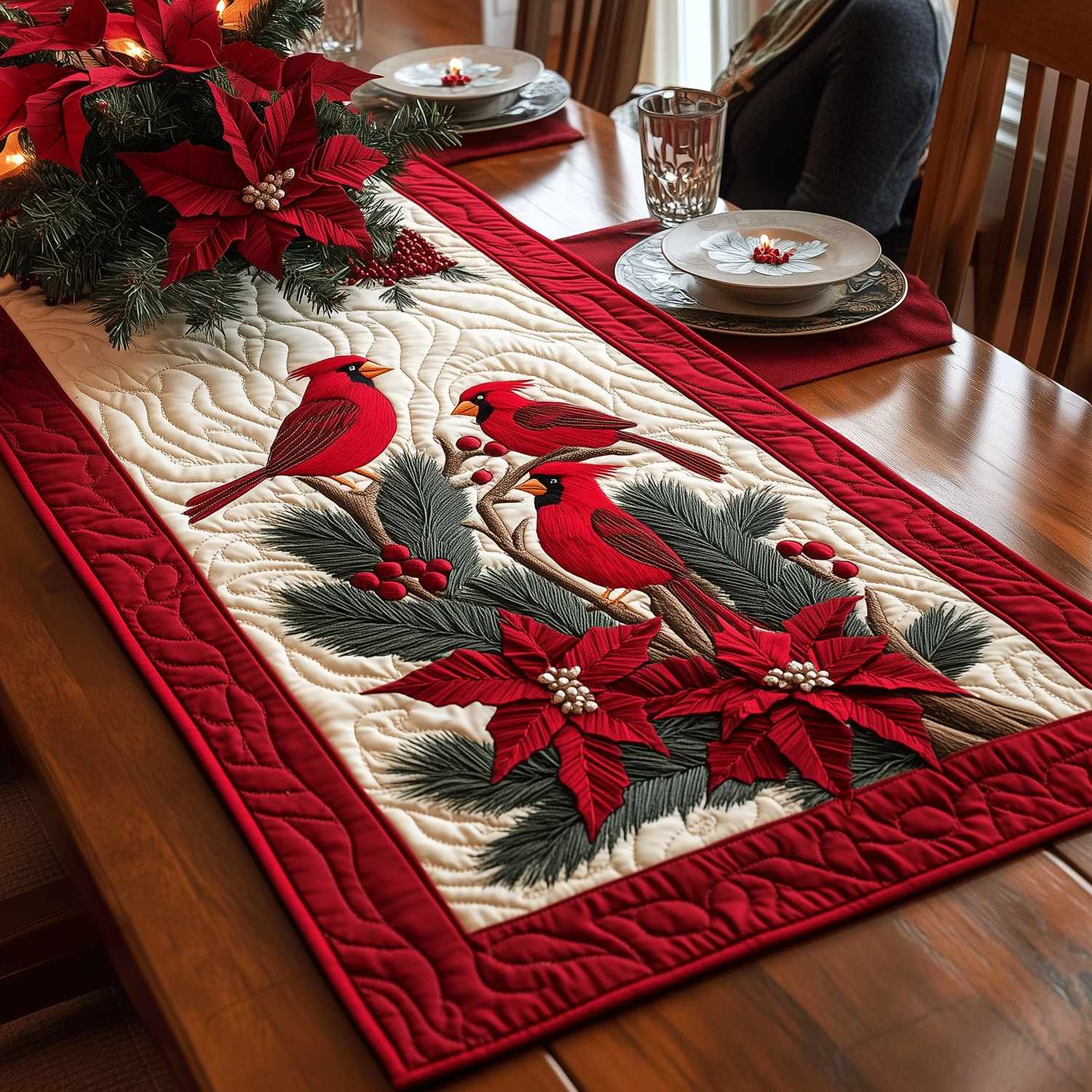 Crimson Wings Quilted Table Runner NCU0TH1915