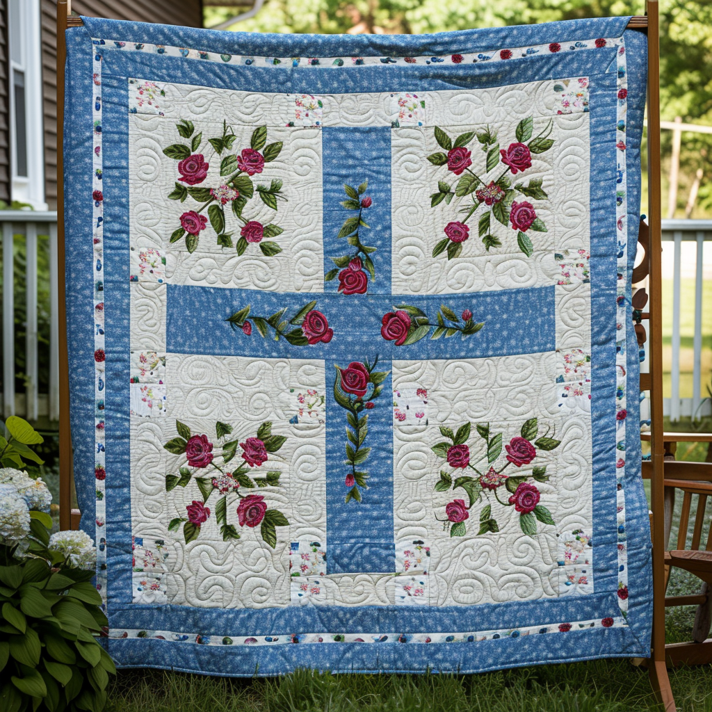 Cross And Roses Quilted Blanket NCU0TL035