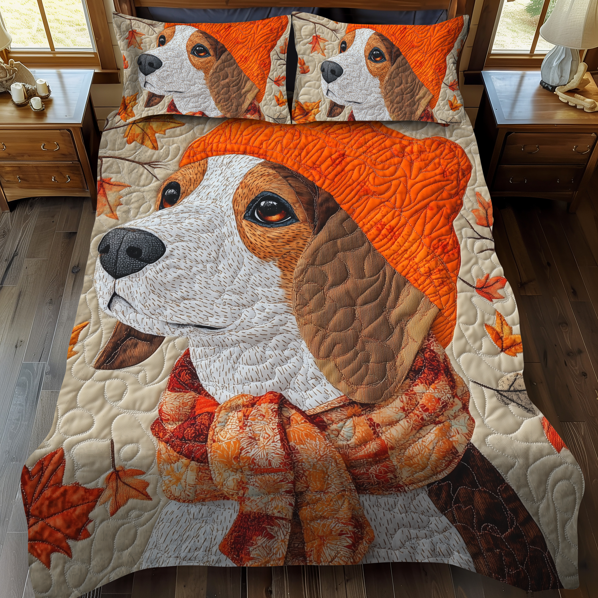 Cuddly Beagle 3-Piece Quilted Bedding Set NCU0VL413