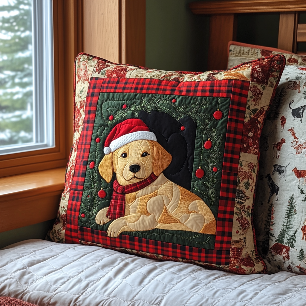 Cuddly Christmas Labrador Quilted Pillow Case NCU0PD724