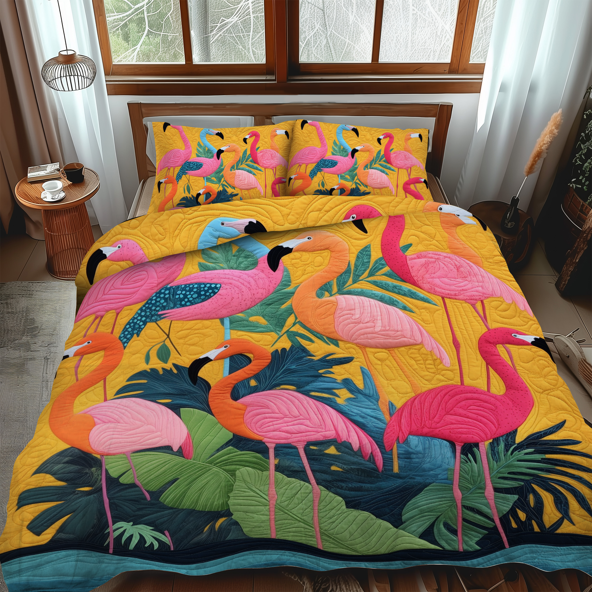 Cuddly Flamingo 3-Piece Quilted Bedding Set NCU0VL457