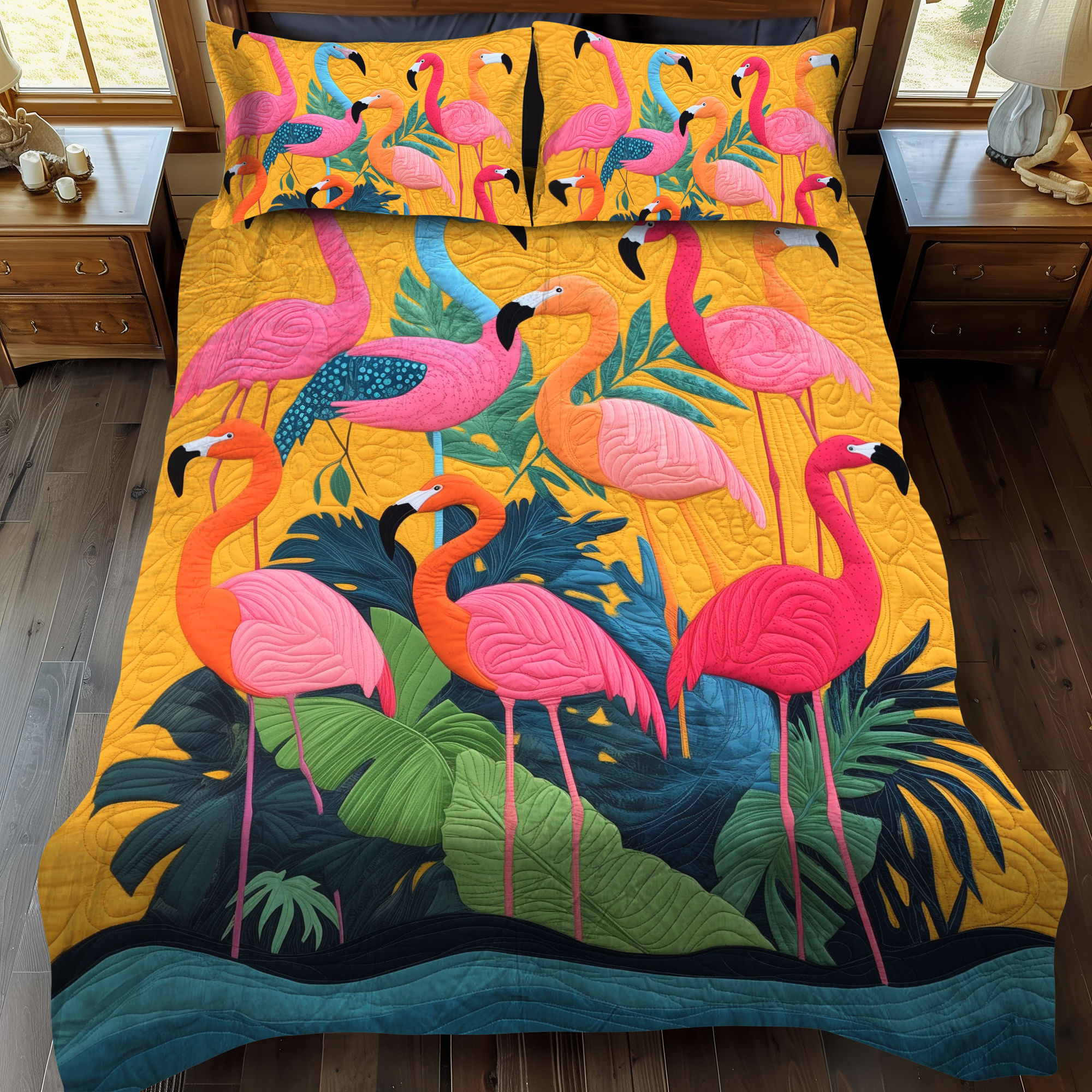 Cuddly Flamingo 3-Piece Quilted Bedding Set NCU0VL457