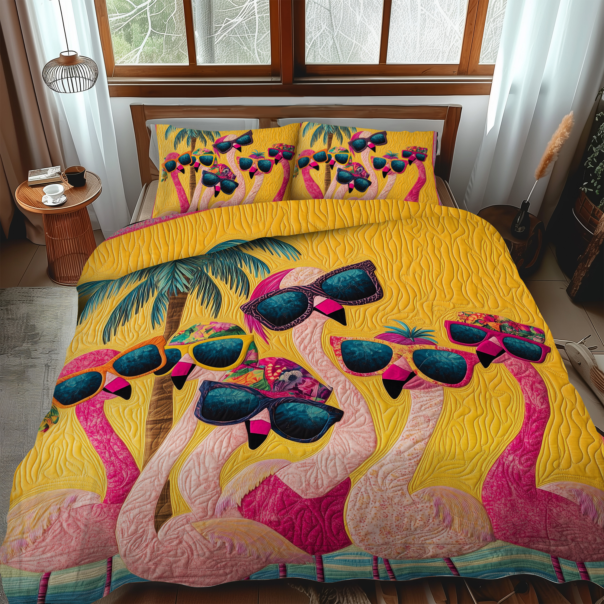 Cuddly Flamingo 3-Piece Quilted Bedding Set NCU0VL467