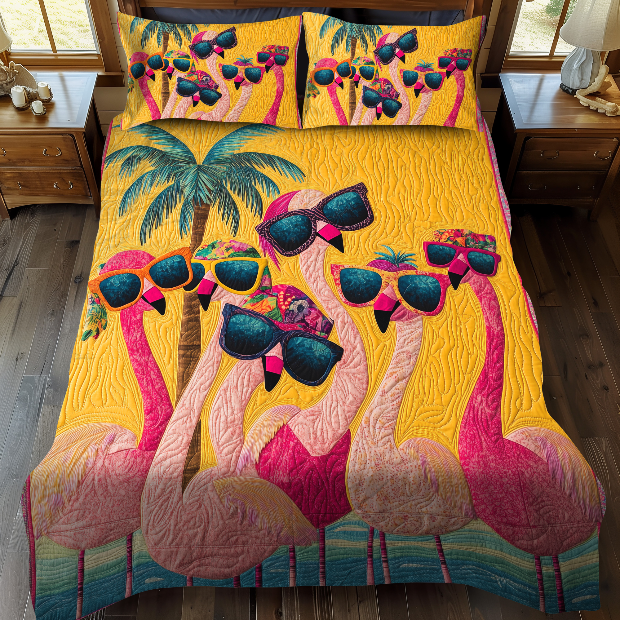 Cuddly Flamingo 3-Piece Quilted Bedding Set NCU0VL467