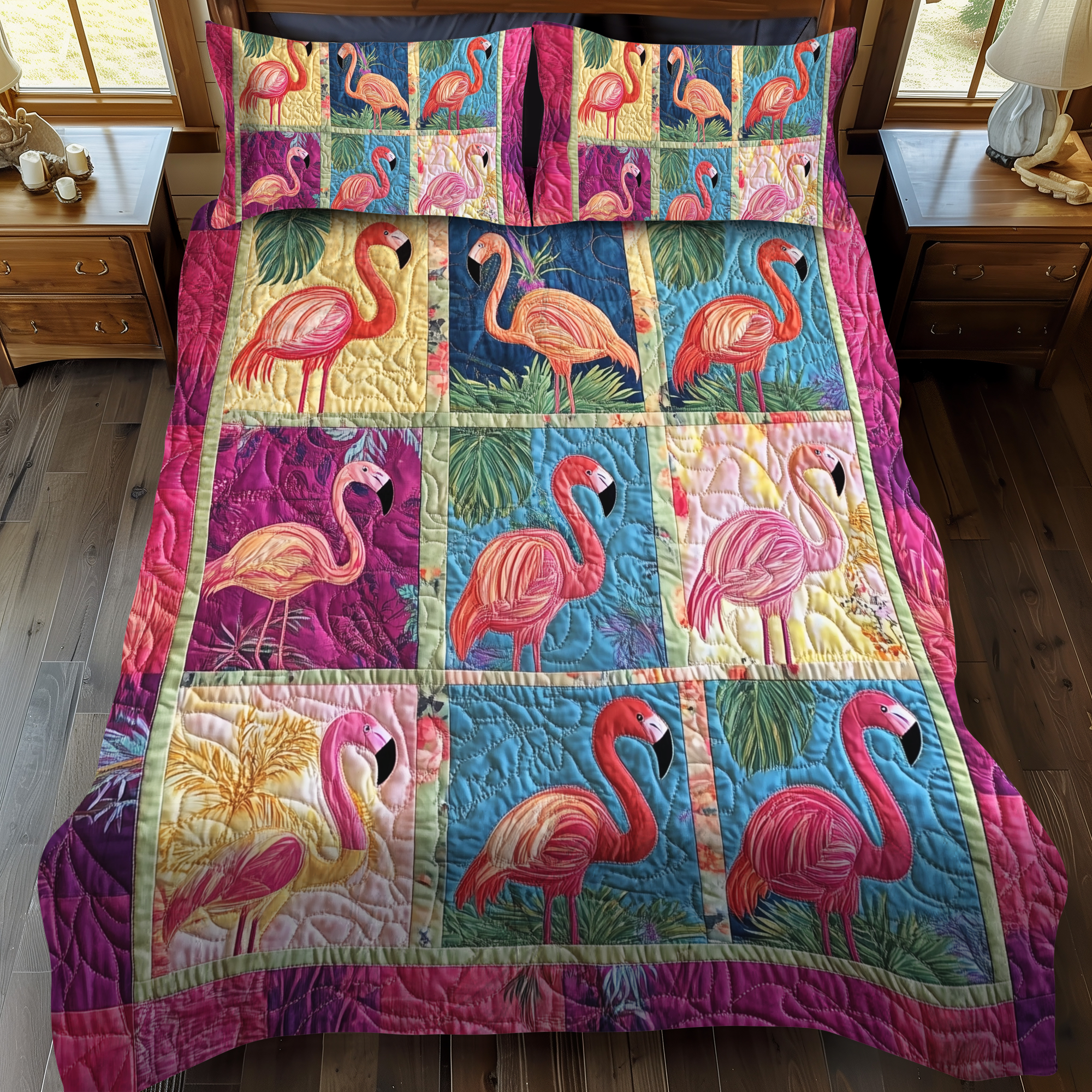 Cuddly Flamingo 3-Piece Quilted Bedding Set NCU0VL566