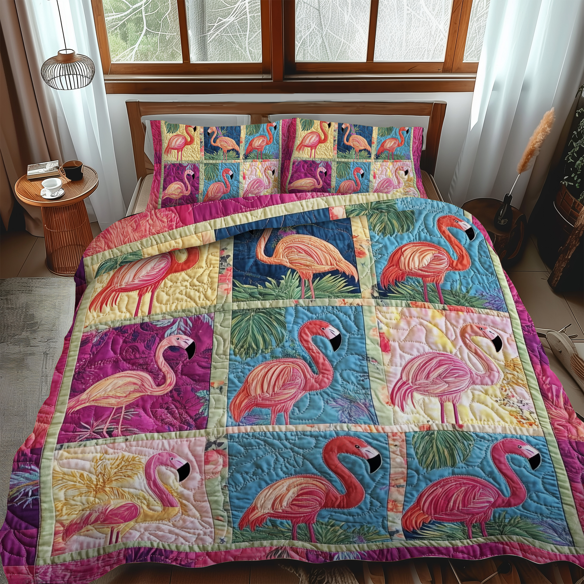 Cuddly Flamingo 3-Piece Quilted Bedding Set NCU0VL566