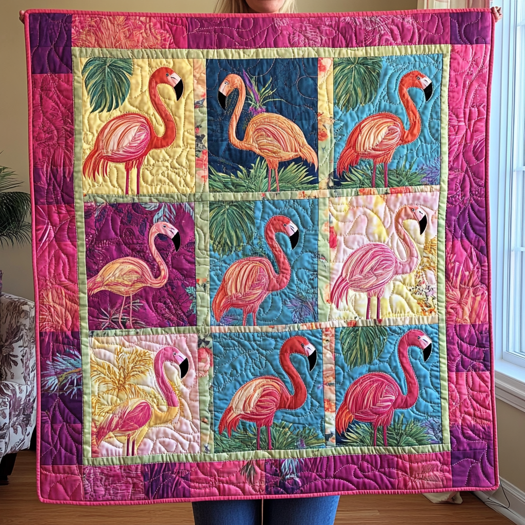 Cuddly Flamingo Quilted Blanket NCU0VL556