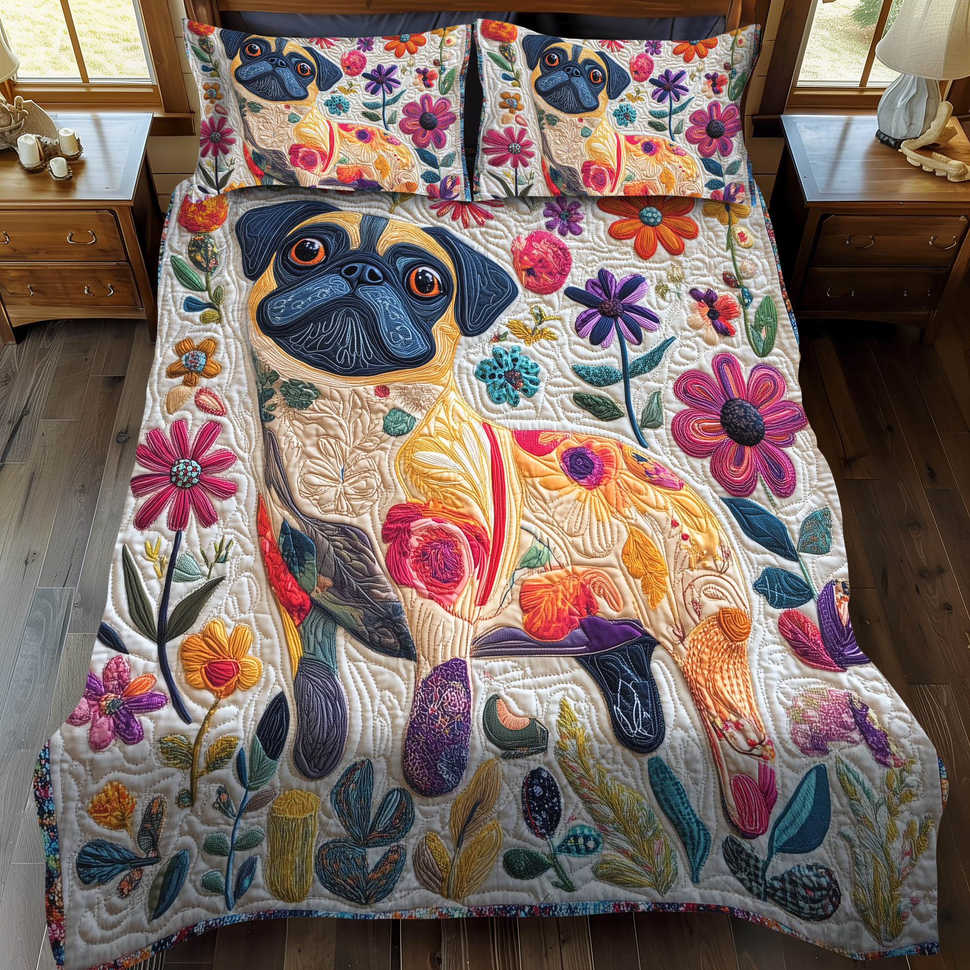 Cuddly Pug 3-Piece Quilted Bedding Set NCU0VL362