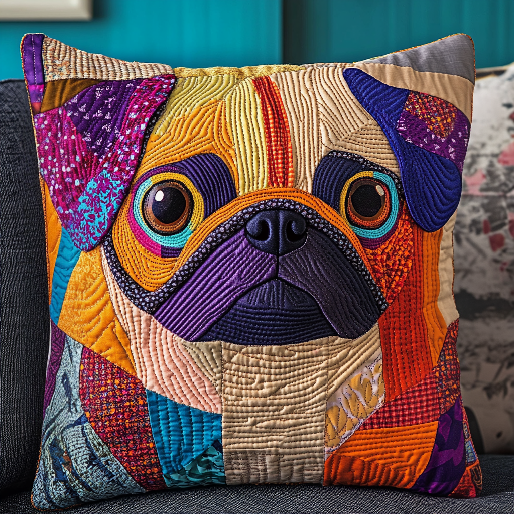 Cuddly Pug Portrait Quilted Pillow Case NCU0TL1822