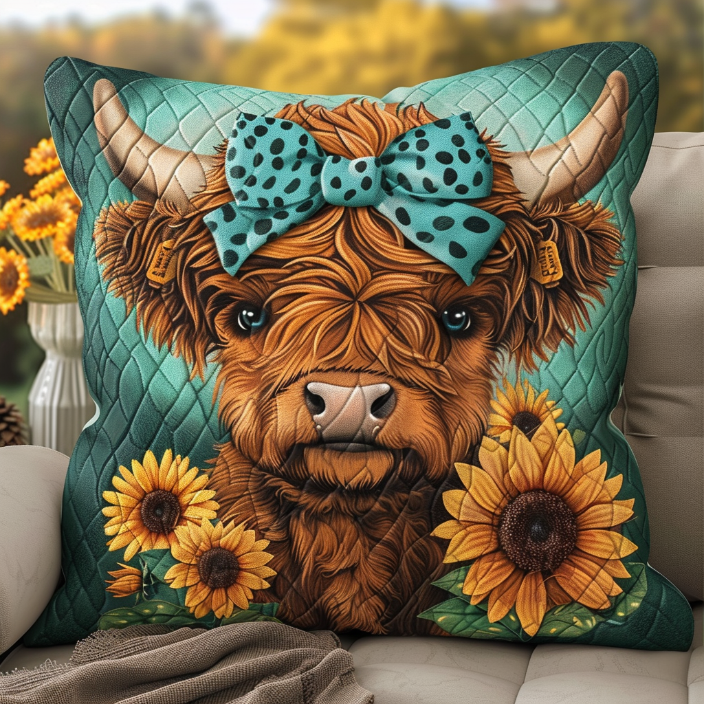 Cute Baby Highland Cow Quilted Pillow Case NCU0TL104