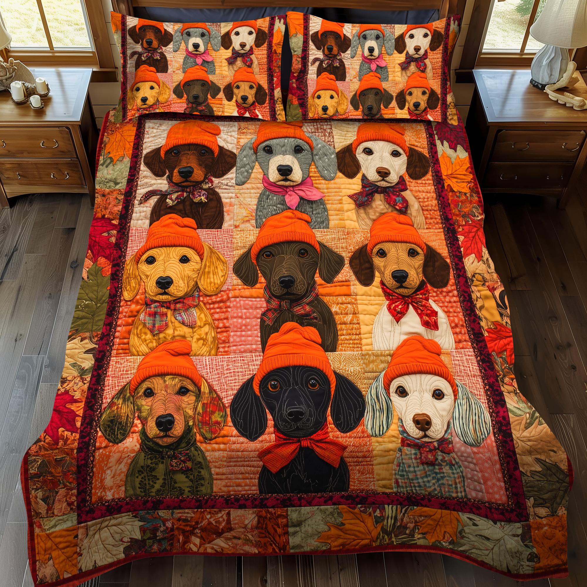 Cute Dachshunds 3-Piece Quilted Bedding Set NCU0VL441