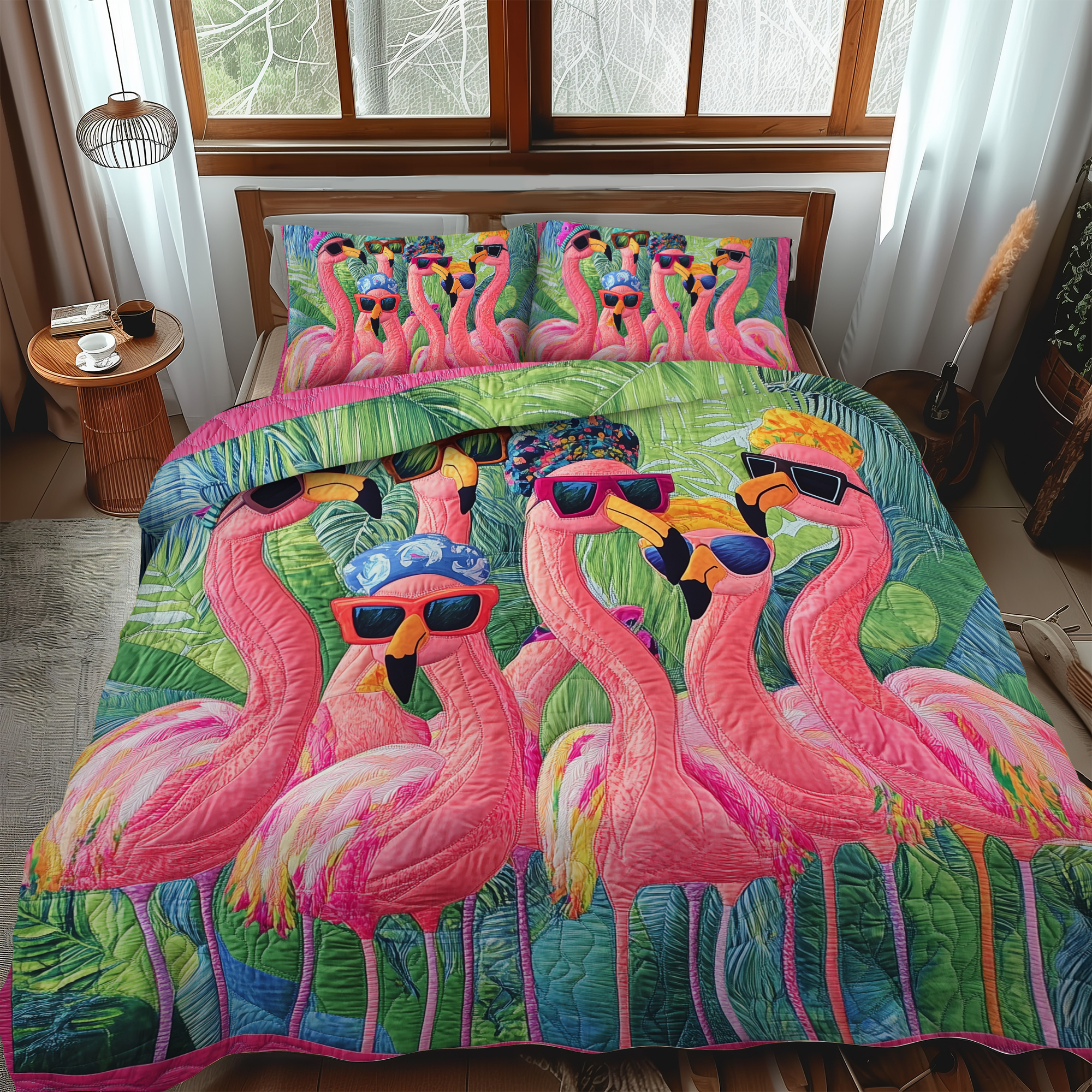 Cute Flamingo 3-Piece Quilted Bedding Set NCU0VL461