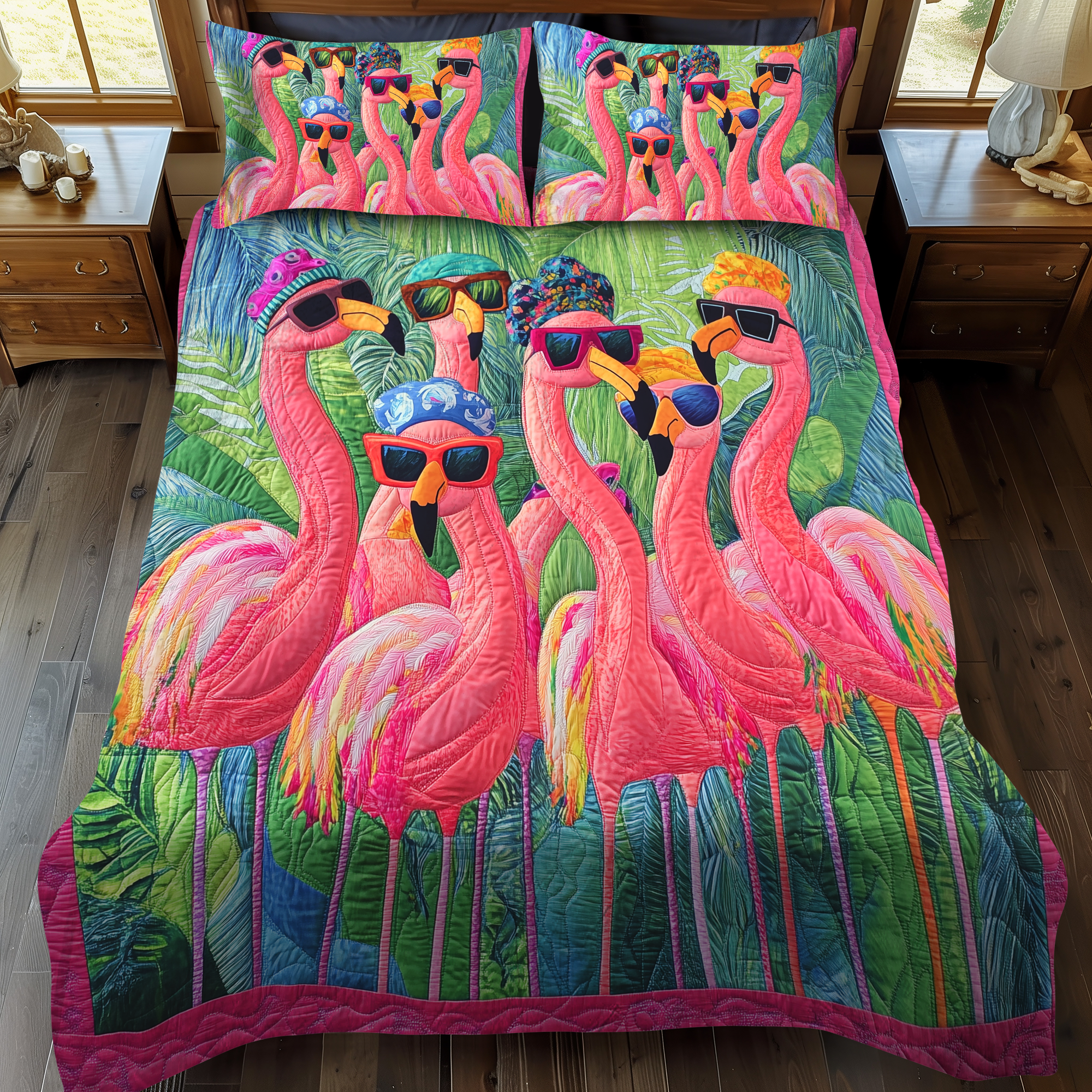 Cute Flamingo 3-Piece Quilted Bedding Set NCU0VL461