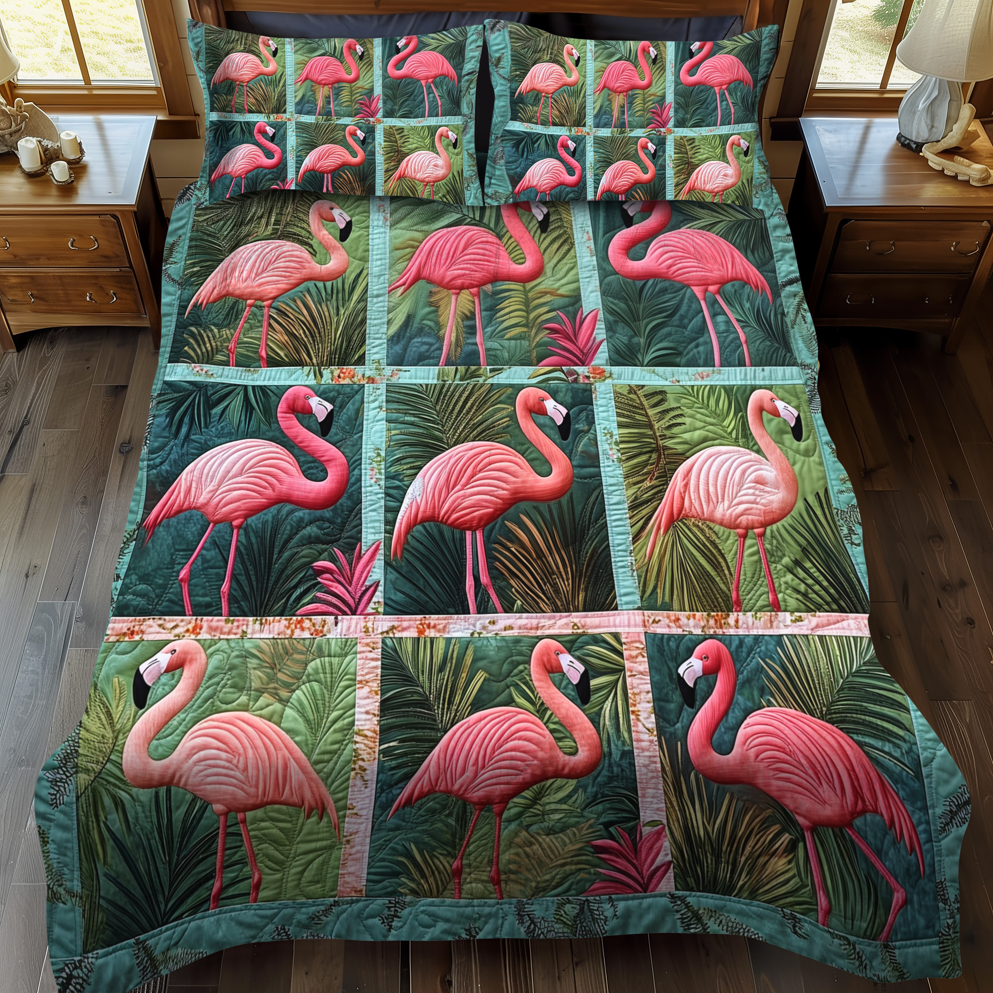 Cute Flamingo 3-Piece Quilted Bedding Set NCU0VL570