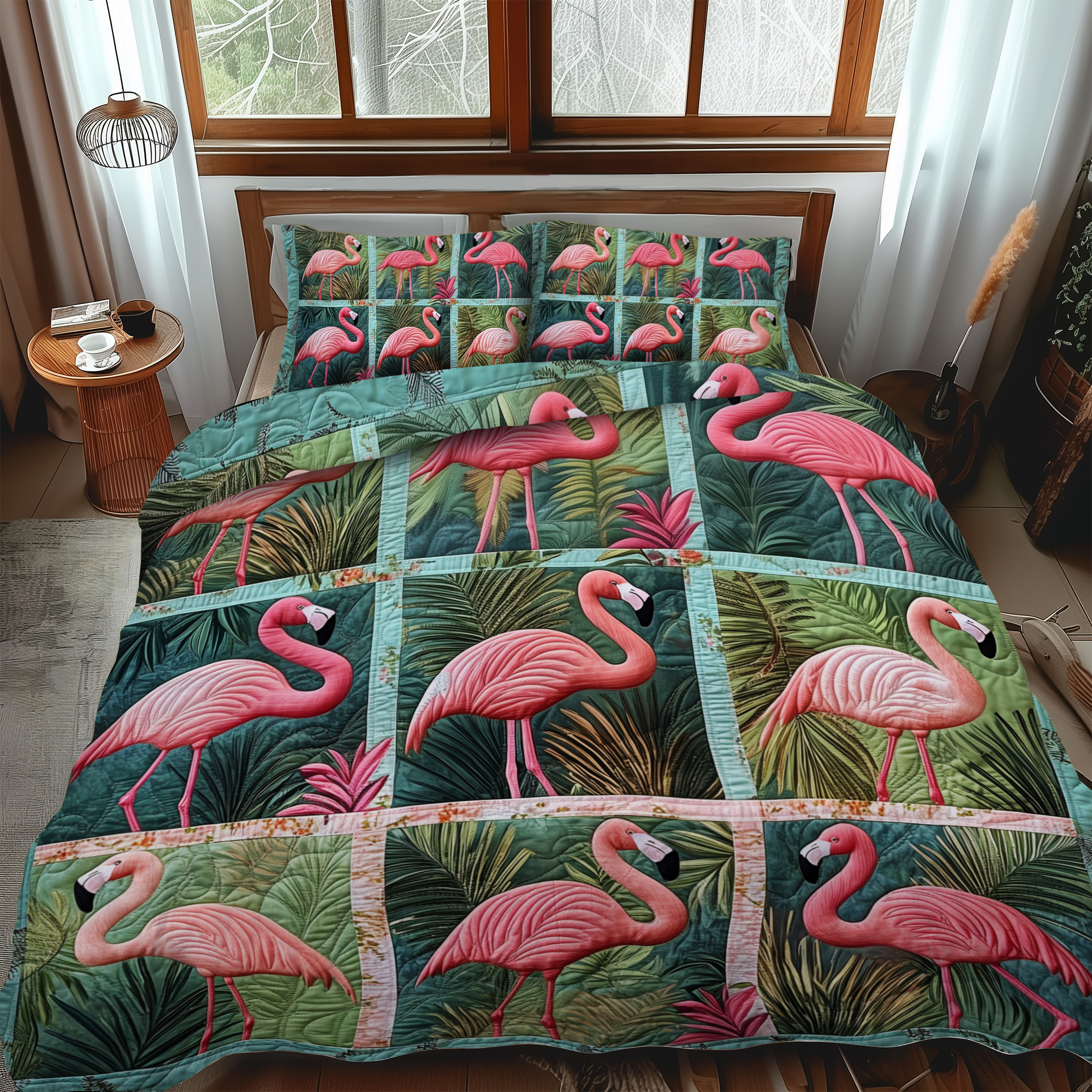 Cute Flamingo 3-Piece Quilted Bedding Set NCU0VL570