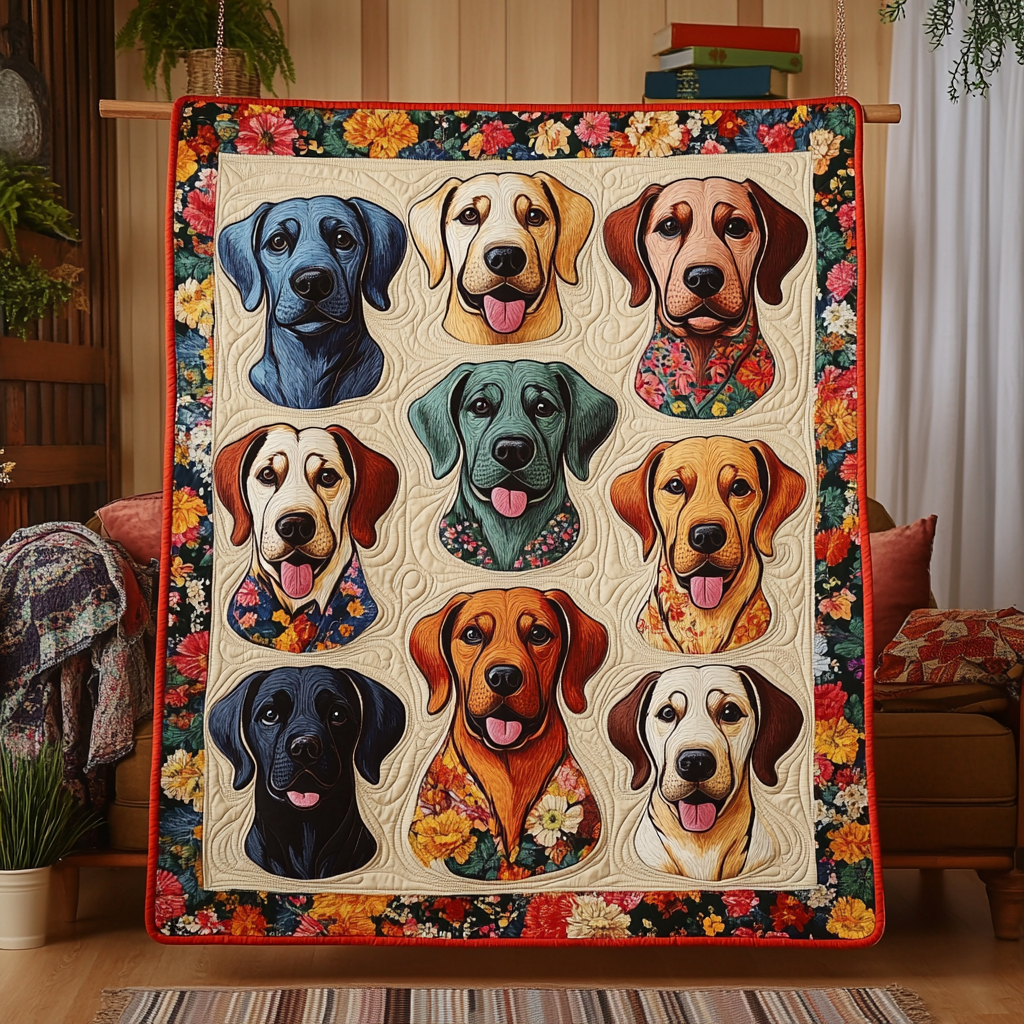 Cute Labrador Portraits Quilted Blanket NCU0PD475