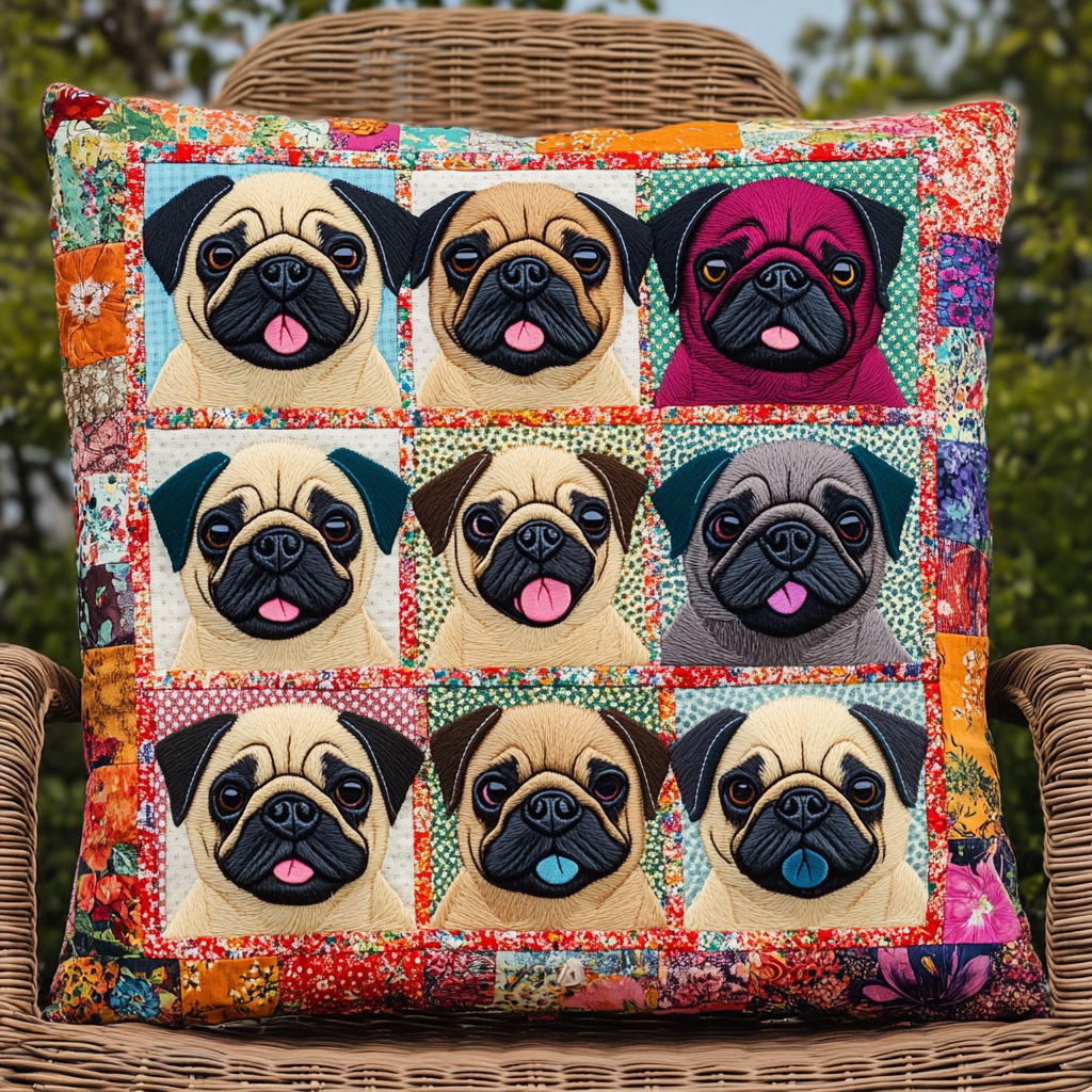 Cute Pugs Quilted Pillow Case NCU0VL376