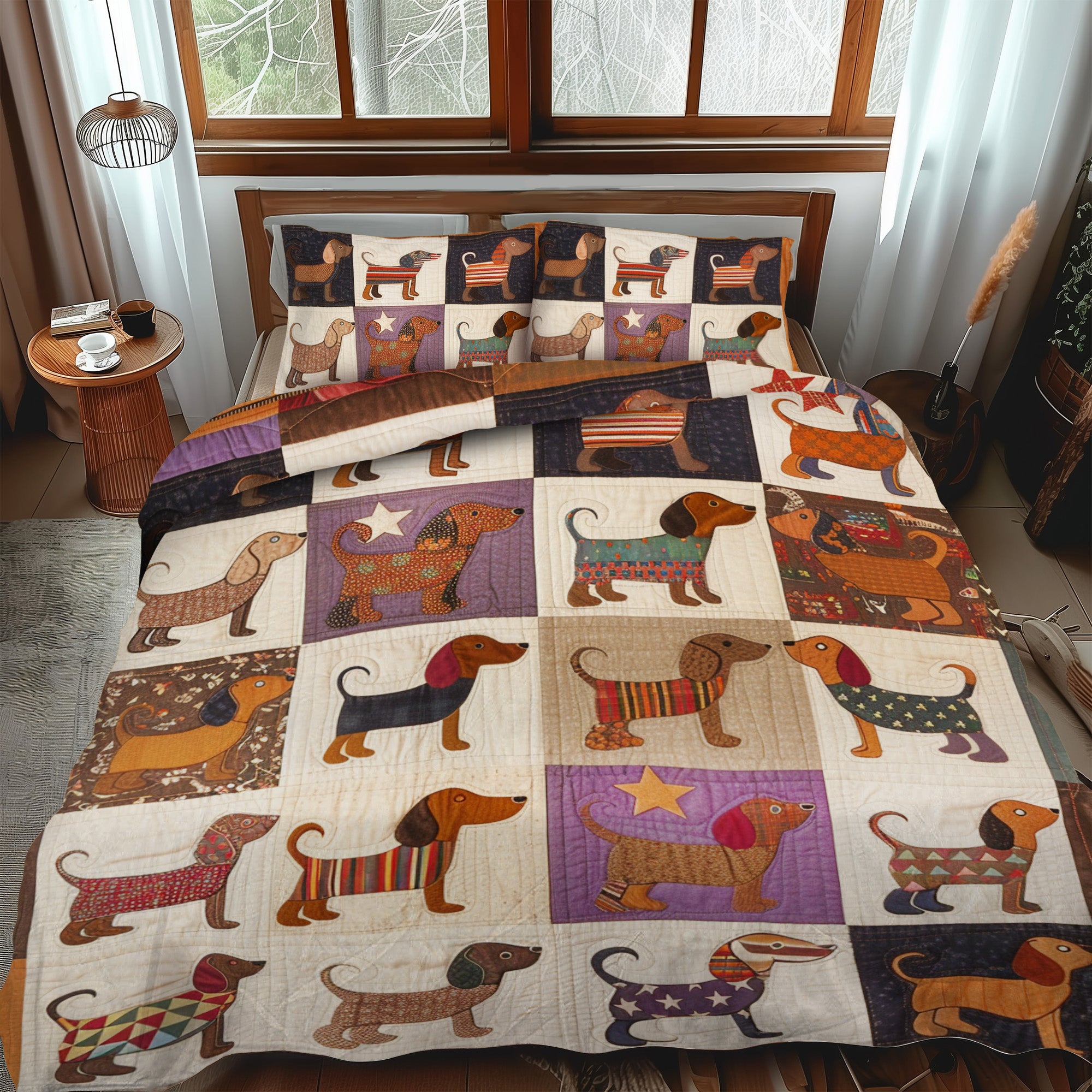 Dachshund Dreamscapes 3-Piece Quilted Bedding Set NCU0DV055