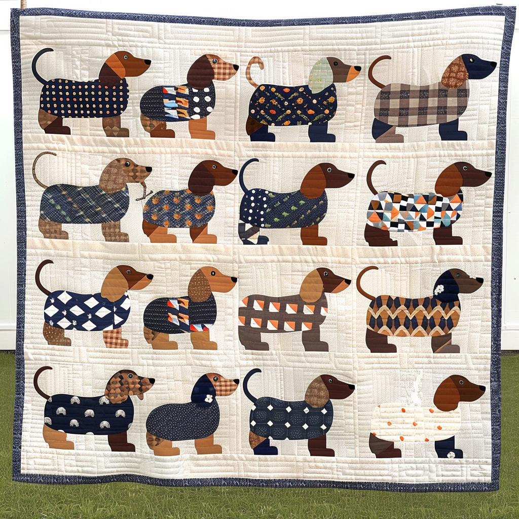 Dachshund Pattern Quilted Blanket NCU0TH228