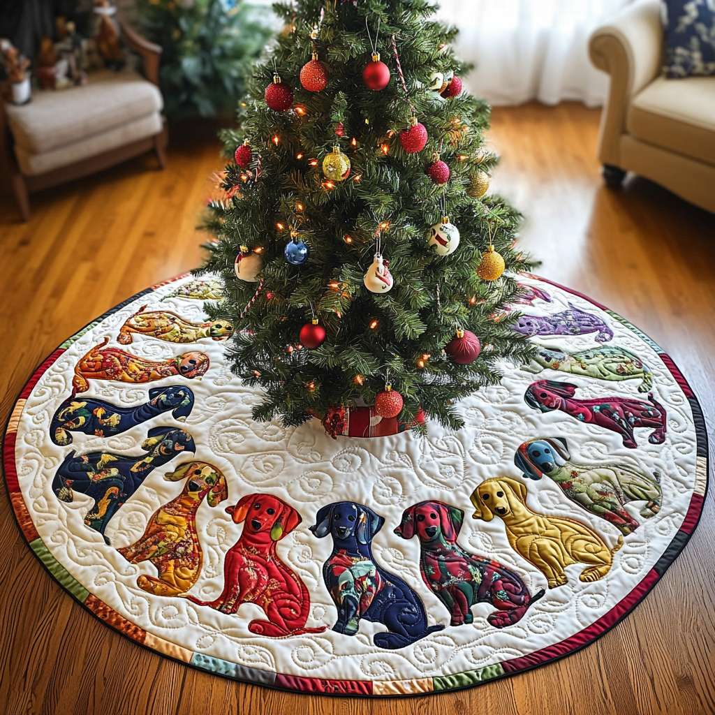 Dachshund Colorful Christmas Chritstmas Quilted Tree Skirt NCU0DV1342