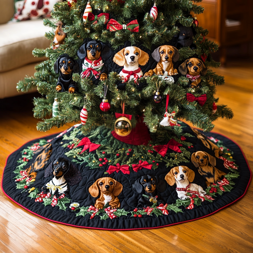 Dachshund Holiday Cheer Chritstmas Quilted Tree Skirt NCU0DV1325