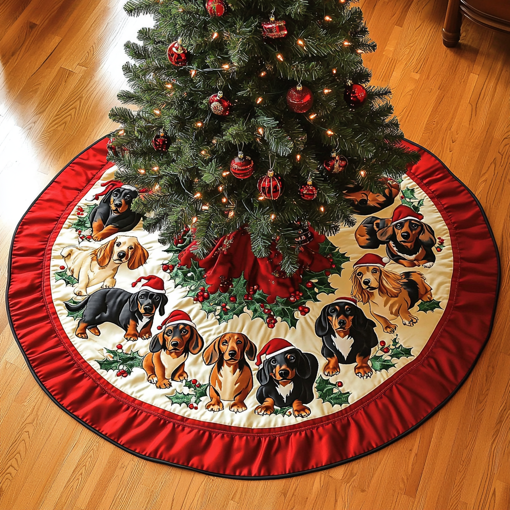 Dachshund Noel Night Christmas Quilted Tree Skirt NCU0DK1835